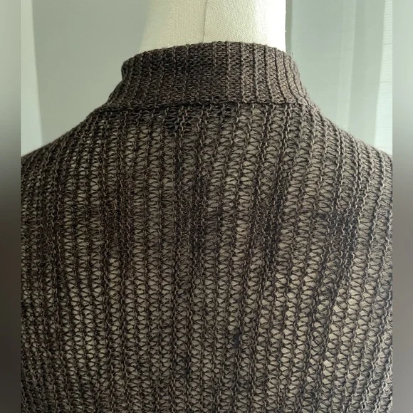 Eileen Fisher Brown Open Front Lightweight Cardigan Silk & Linen Blend Medium - Picture 7 of 10